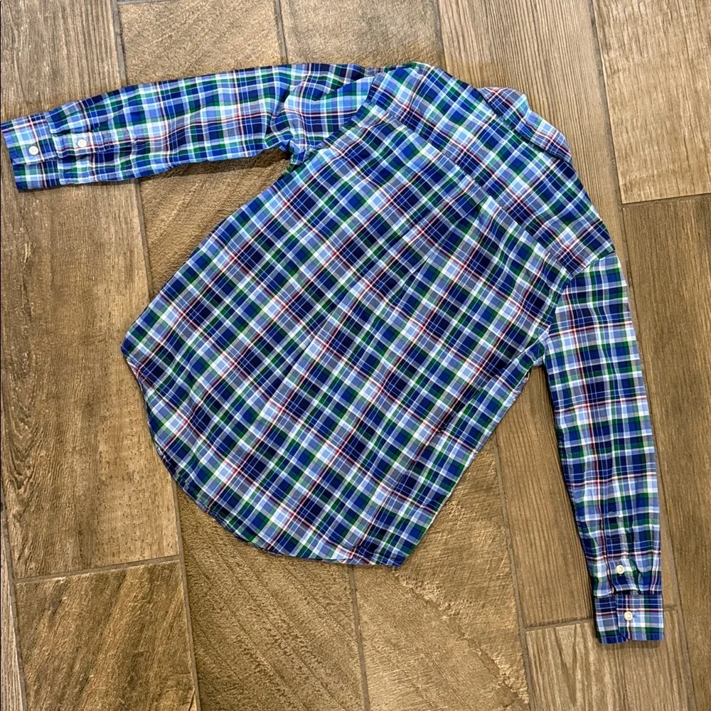Polo Ralph Lauren Boys 7 Blue Green Plaid Cotton Long Sleeve Button Down Shirt